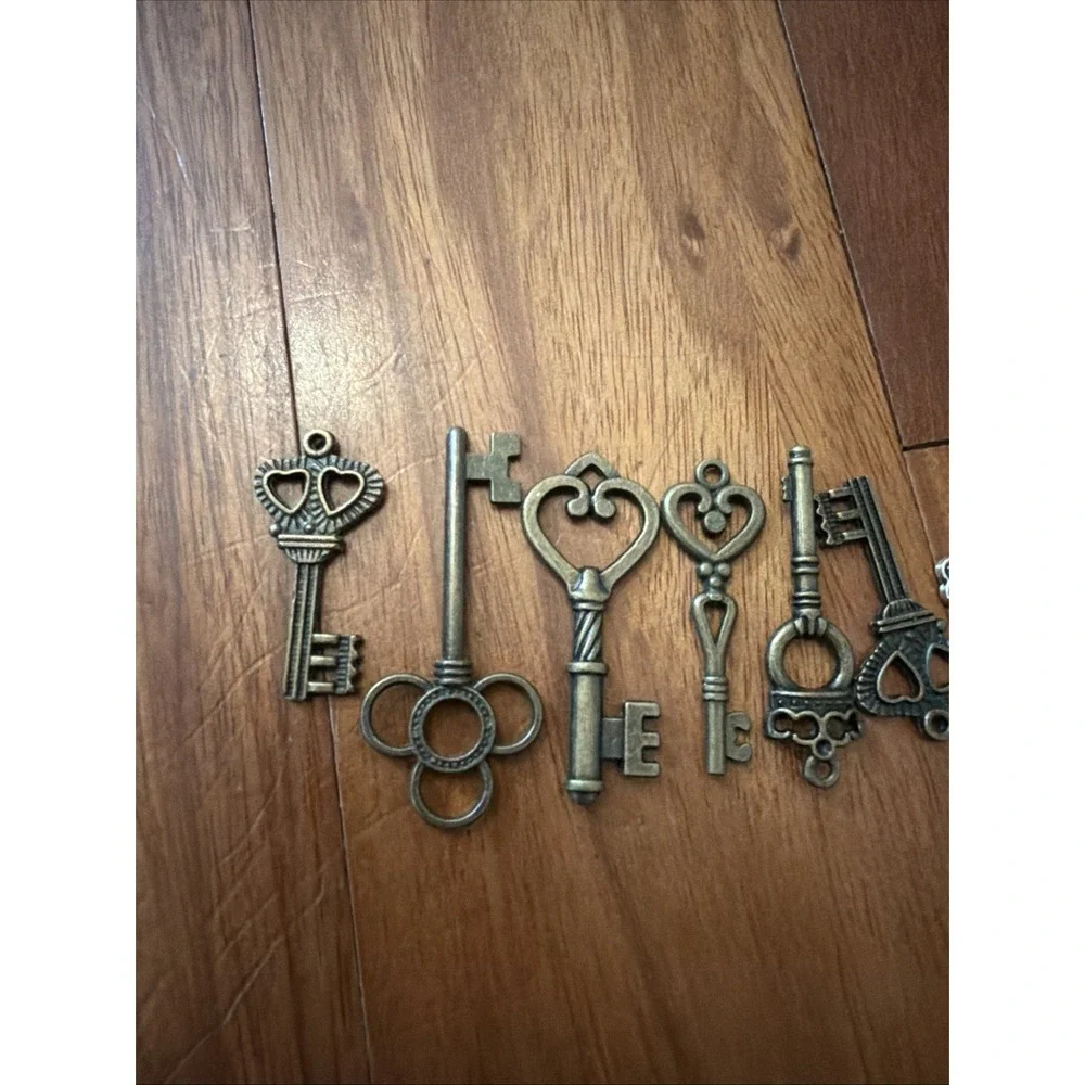 Mixed Metal Mini Key Charms Bracelet Charms Miniatures Lot Of 8